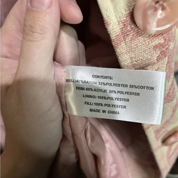 giacca penny lane Pink Faux Fur Collar Tapestry Sz Medium pea Coat Retro - Picture 7 of 7